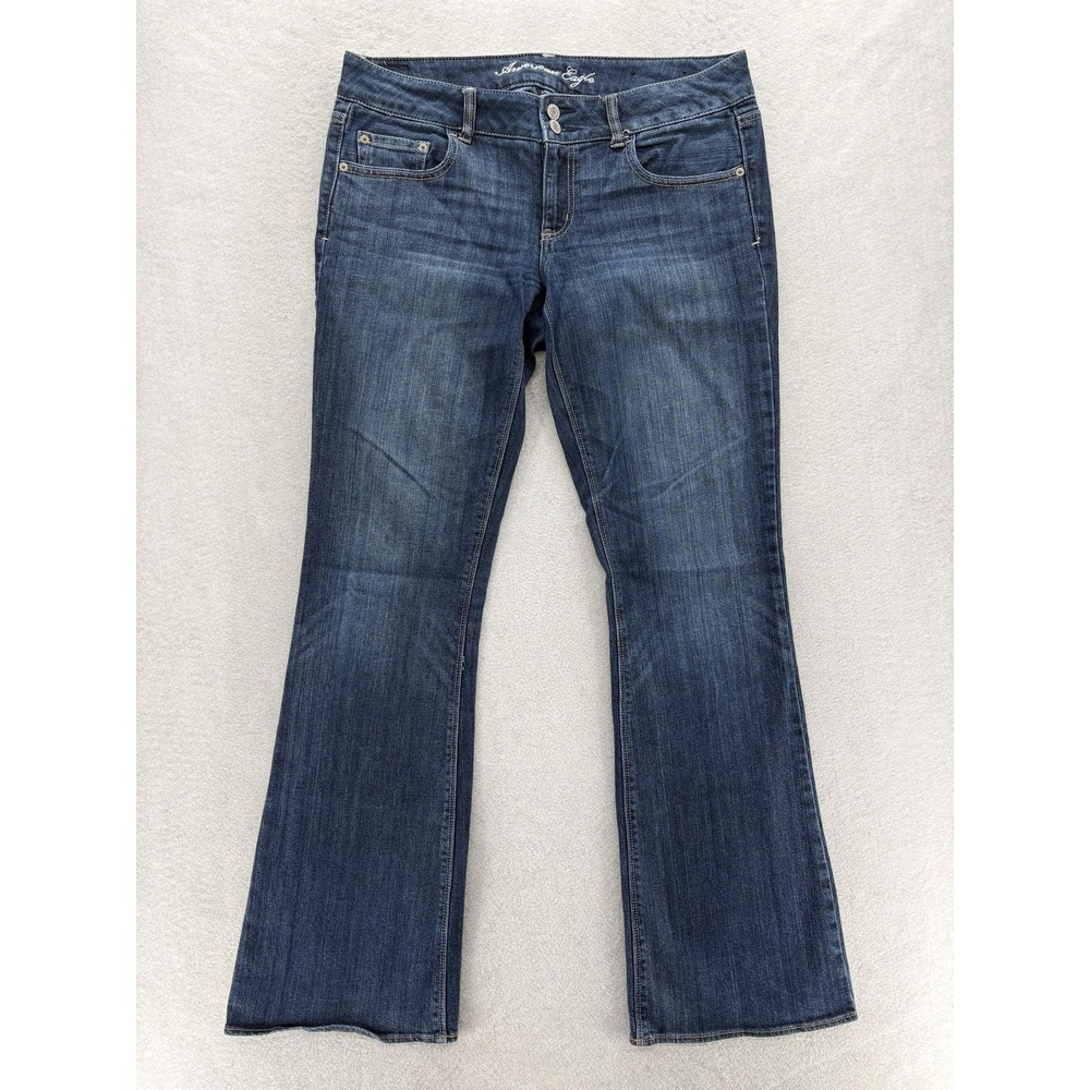 American Eagle Artist Flare Jeans Womens 12 Long Blue Med Wash Stretch Y2K Denim